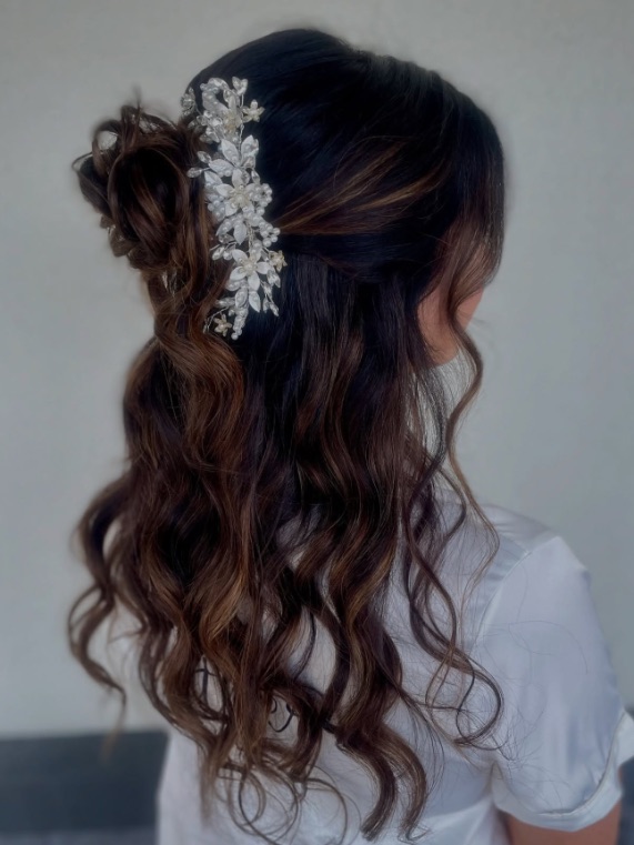 Half-up with a crystal comb from the side by Hannah